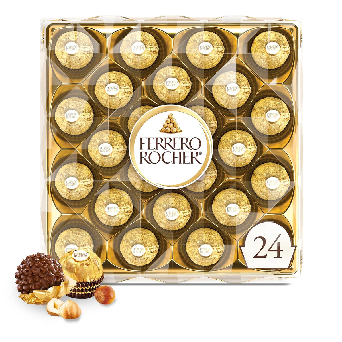 Ferrero Rocher, Premium Milk Chocolate Hazelnut, Individually Wrapped Chocolate Gift Box, 24 Count, 10.6 oz