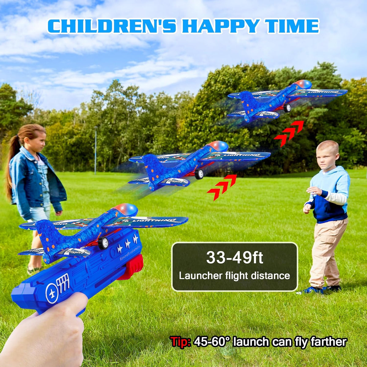 3 Pack Airplane Launcher Toys, 2 Flight Modes LED Foam Glider Catapult Plane, Outdoor Flying Toy for Kids, Birthday Gifts for Boy Girl 6+ Year Old