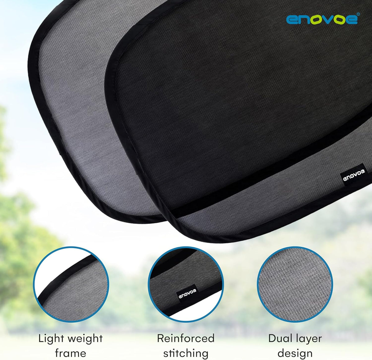 Enovoe Car Window Shades for Baby (4 Pack) - 21"x14" - Sun Shade Blocker, Cling - Glare Shield and UV Rays Protection for Your Child - Side Windows