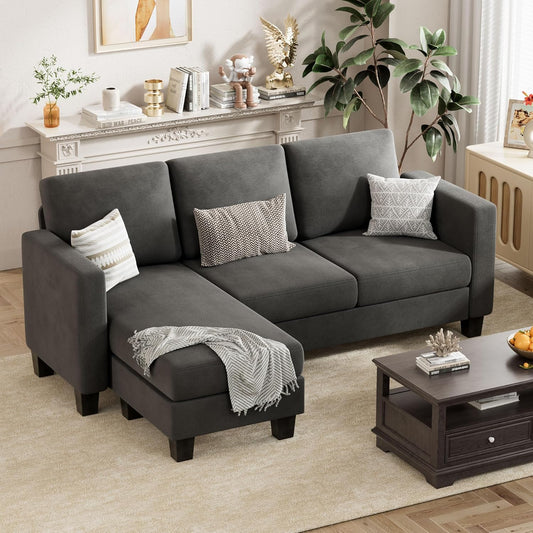 VICTONE Convertible Sectional Sofa Couch, 3 Seat L-Shaped Sofa with Linen Fabric Ottoman Small Couch for Small Apartments, Living Room and Office