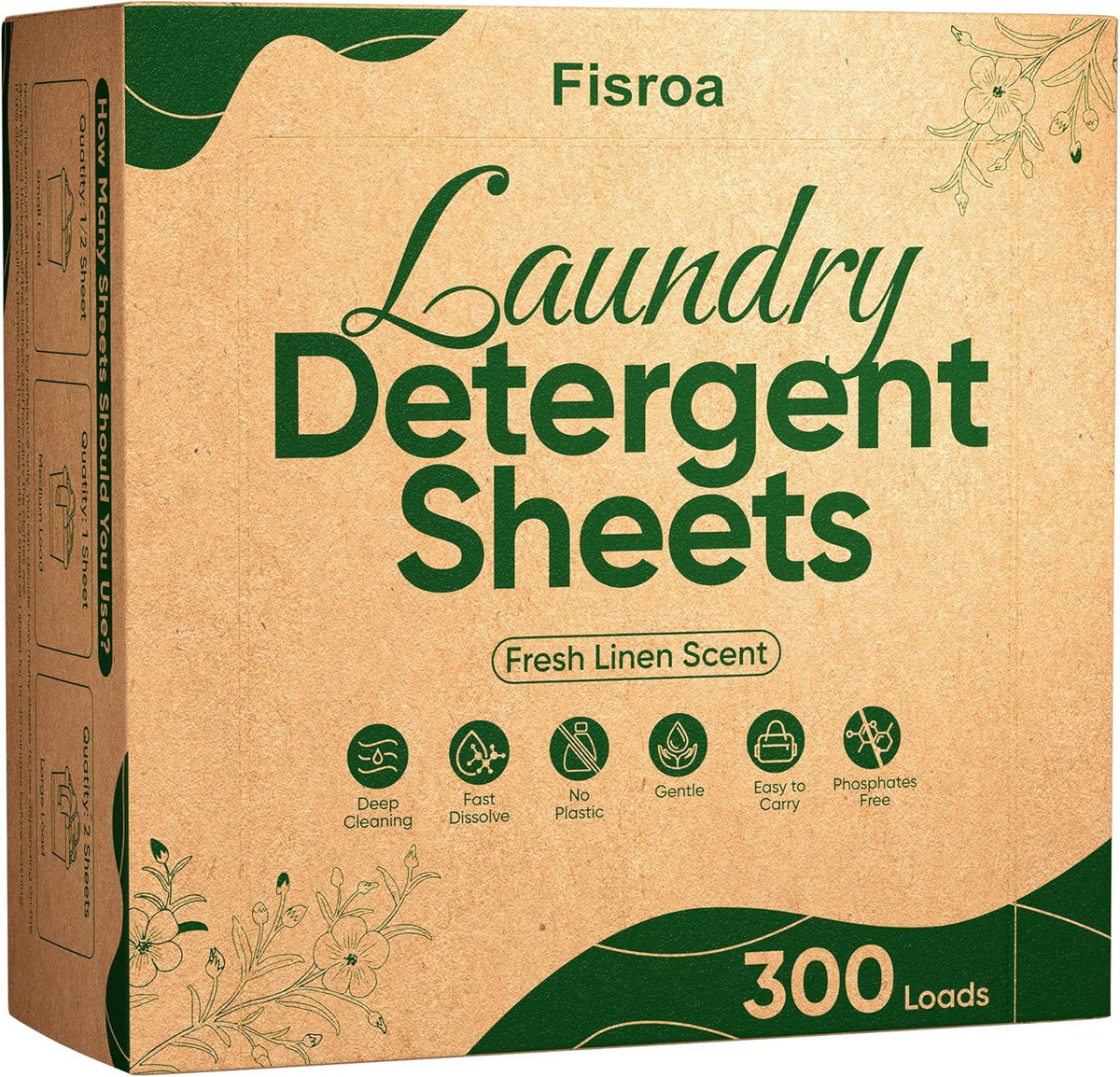 Travel Laundry Detergent Sheets Fisroa 300 Loads Eco-friendly Washing Detergent Sheets Plastic-Free Washer Sheets, Fresh Linen Scent Liquidless