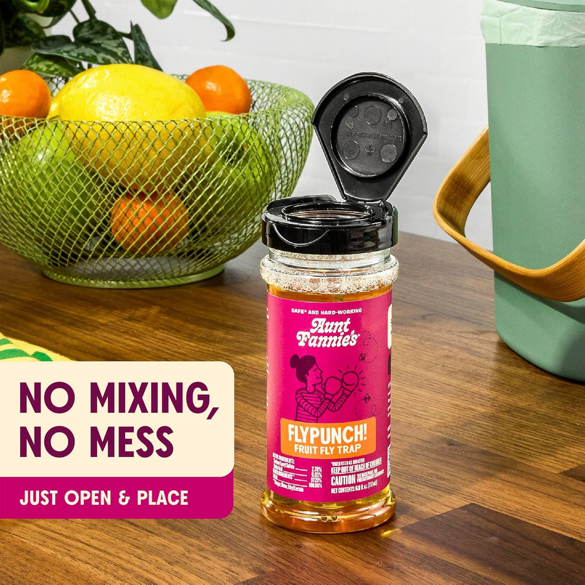 Aunt Fannie's FlyPunch Fruit Fly Trap for Indoor and Kitchen Use, Ready to Use, Made with Plant Based Ingredients, Safe Near Food, Each Bottle Lasts