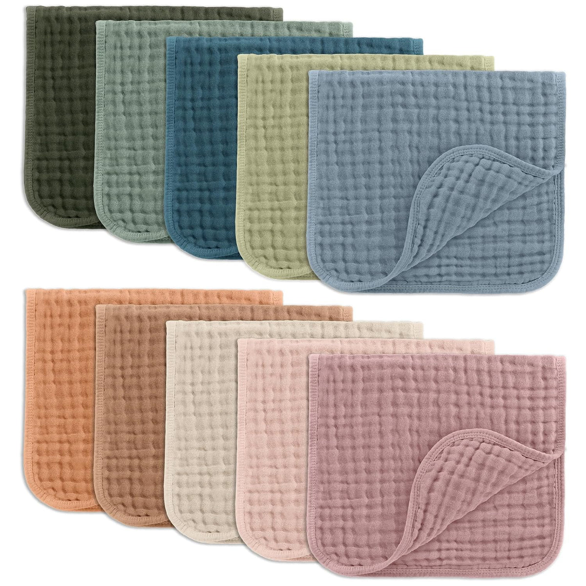 Comfy Cubs Muslin Burp Cloths 20" x 10", Pack of 10 - Large, 6-Layer, Ultra Absorbent 100% Cotton for Baby Drool and Messes - Soft, Safe & Gentle