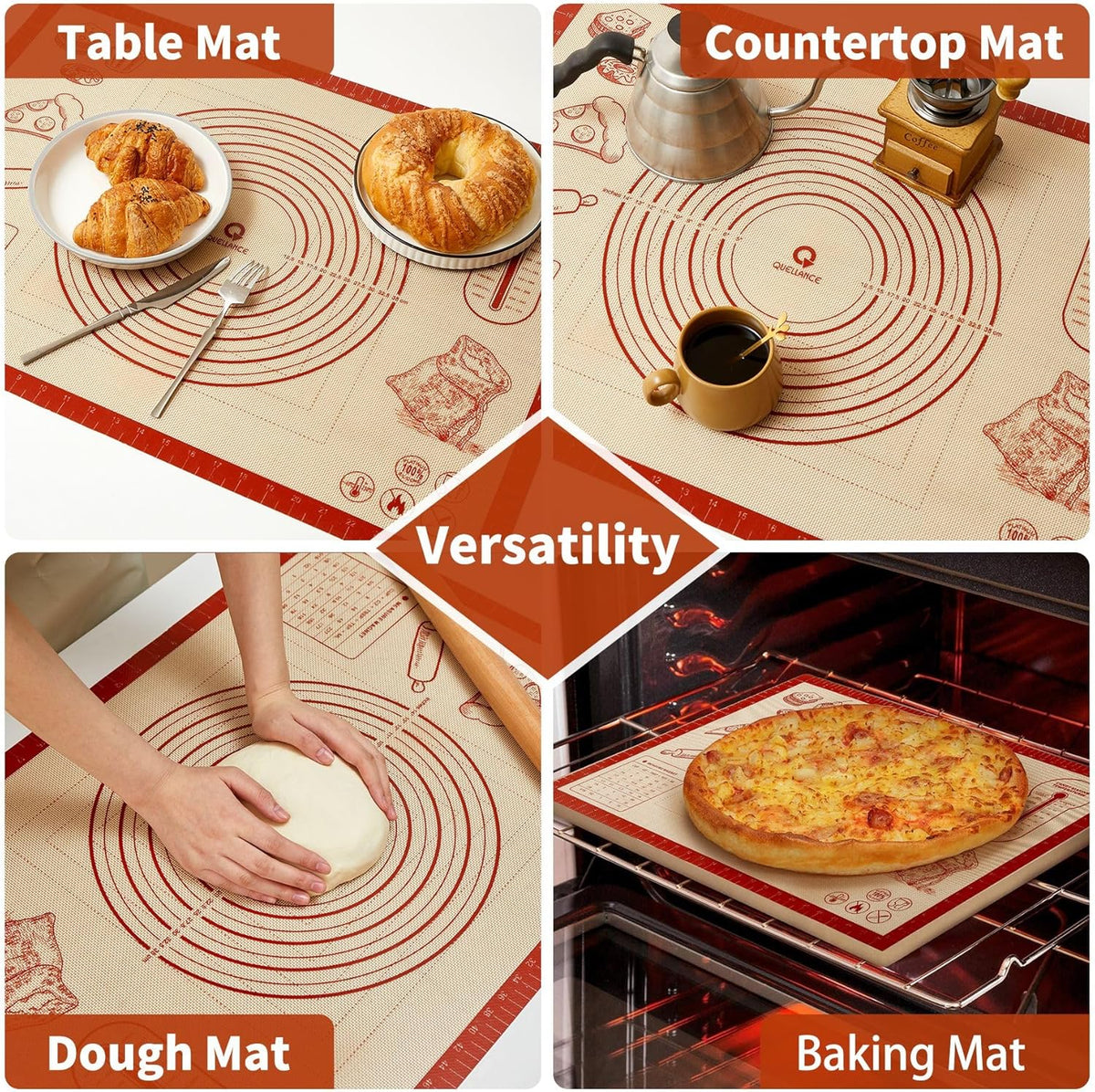 Silicone Baking Pastry Dough Mat - 28x20Inch Extra Large Cookie Bread Rolling Mats Sheet, Nonstick Kitchen Counter Kneading Board, Thick Reusable Pie