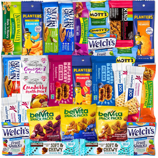 Healthy Snack Variety Box for Adults - Deluxe Assortment with Granola Bars, Nut Mixes, and Fruit Snacks for Families, Office, Gifts, and Travel (28