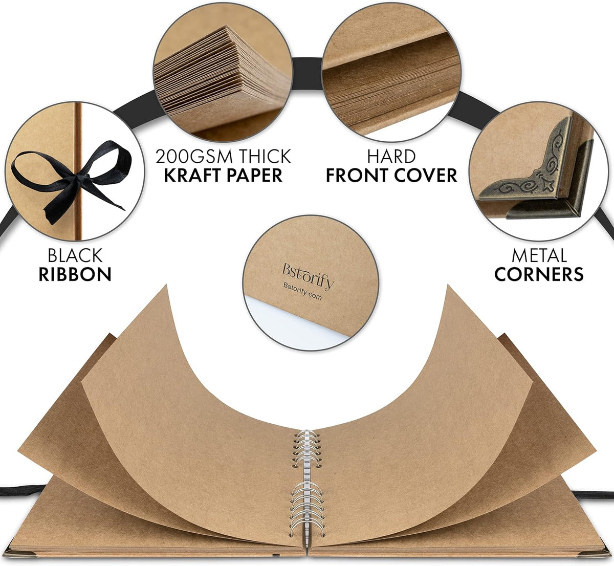 Bstorify Scrapbook Album 60 Pages (8 x 8 Inch) Brown Thick 200gsm Kraft Paper, Photo Album Scrapbook, Memory Book - Ideal for Your Scrapbooking