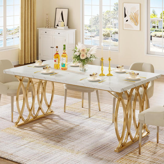 Tribesigns Modern Dining Table, 63" Large Kitchen Table for 4-6 People, Unique Rectangular Dinner Table Kitchen & Dining Room Furniture with Faux