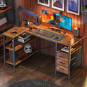 Huuger L Shaped Office Desk with Power Outlets, 47 Inch Computer Desk with 3 Drawers, Shelves, for Gaming, Corner Work, Home Office, Study, Rustic