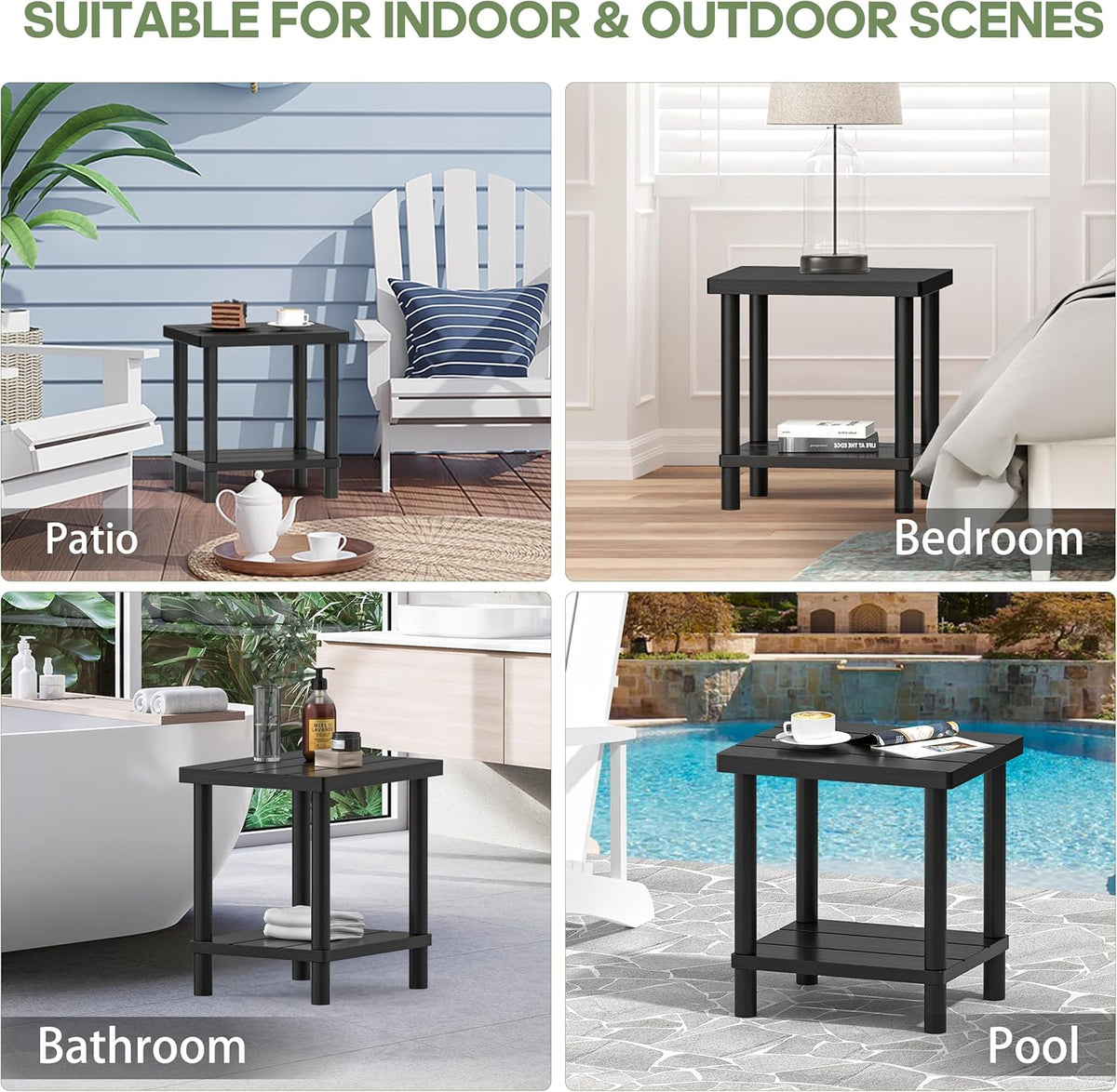 Outdoor Side Table, 2-Tier Small Outdoor Table for Patio, Adirondack Side Tables for Outside or Indoor, Bamboo End Table for Pool, Porch, Weather