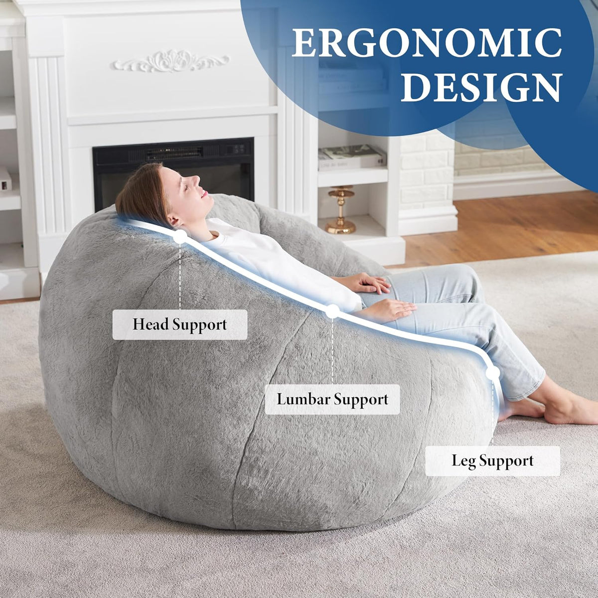 Hobestluk Bean Bag Chairs Large Bean Bag Couch for Adults Stuffed Sofa Chair Comfy Giant Bean Bag Chair with Spacious Design for Reading, Playing or