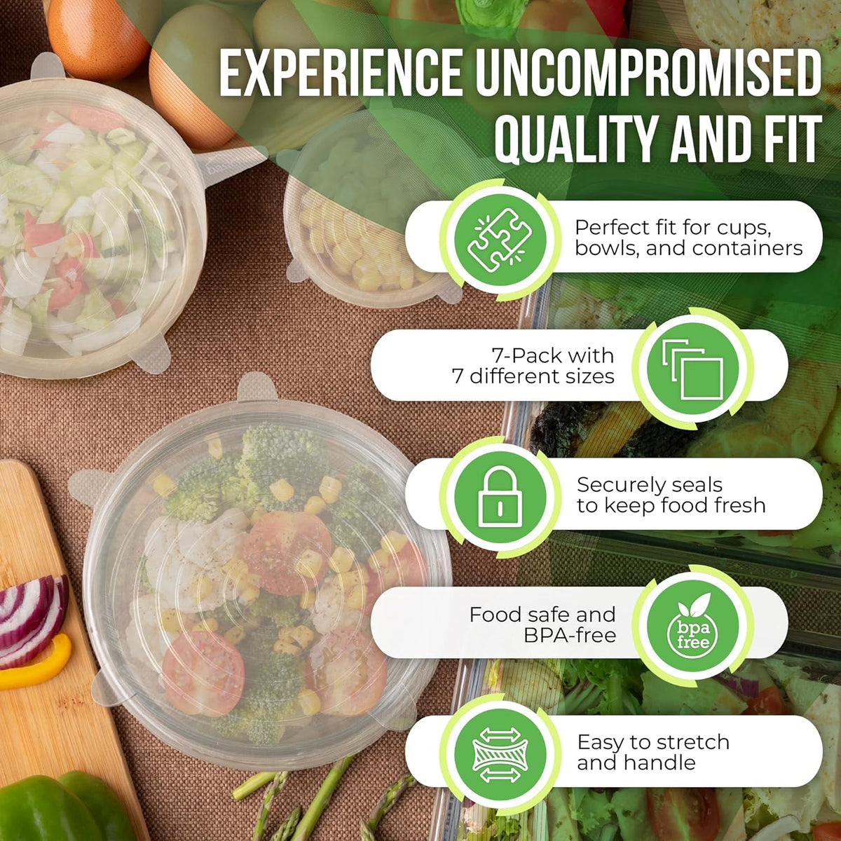 Reusable Silicone Stretch Lids for Food Storage in Fridge - Elastic Heat-Resistant Bowl Covers, Cups, Cans, Jars - Universal Food Grade Lid for Round