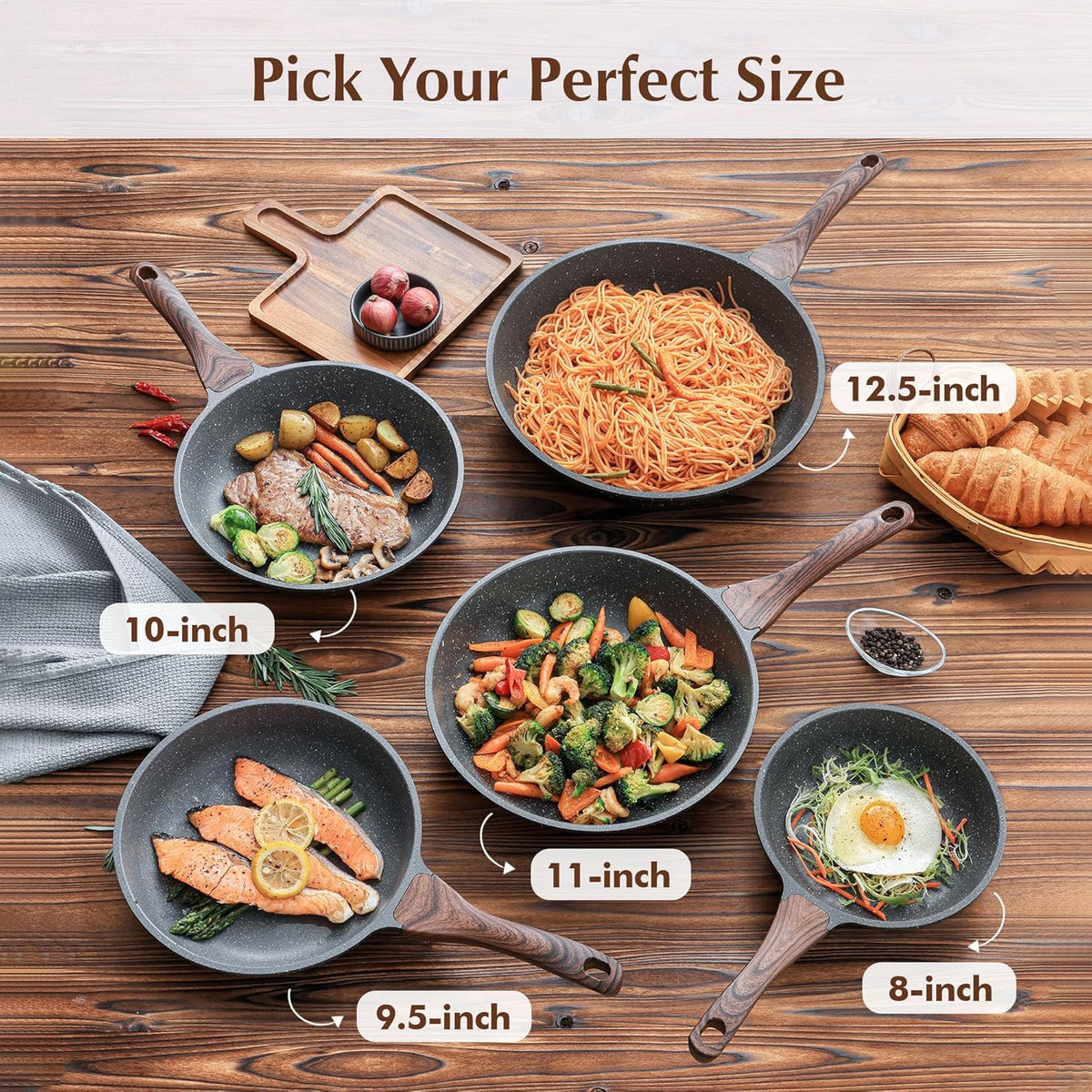SENSARTE Nonstick Frying Pan Skillet, Swiss Granite Coating Omelette Pan, Healthy Stone Cookware Chef's Pan, PFOA Free (8/9.5/10/11/12.5 Inch)