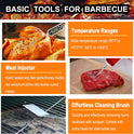 grilljoy 24PCS BBQ Grill Tools Set with Meat Thermometer and Injector - Extra Thick Stainless Steel Fork, Spatula& Tongs - Complete BBQ Accessories