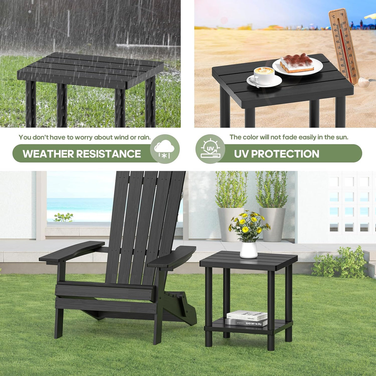 Outdoor Side Table, 2-Tier Small Outdoor Table for Patio, Adirondack Side Tables for Outside or Indoor, Bamboo End Table for Pool, Porch, Weather