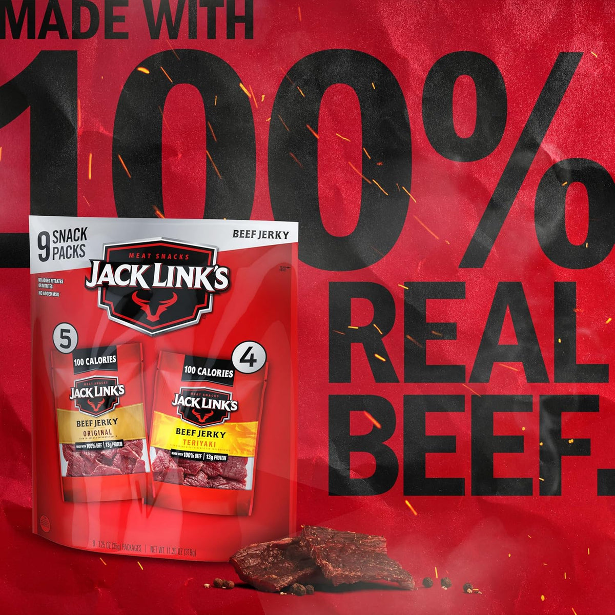 Jack Link's Beef Jerky Variety Pack - Original and Teriyaki - (9 Pack) 1.25 oz Bag - Ready to Eat Protein Snacks - 13g Protein per Serving - Made