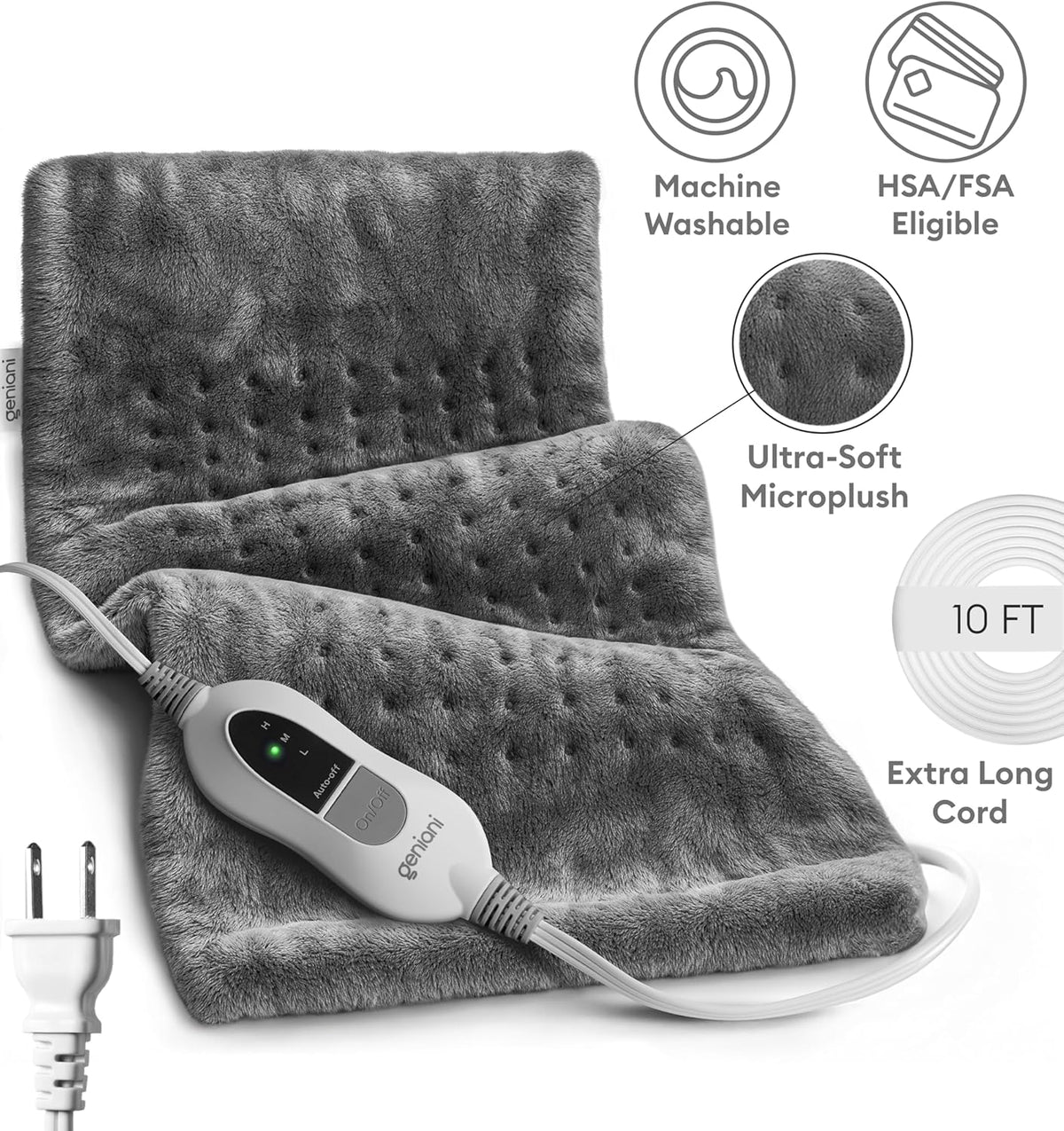 GENIANI XL Electric Heating Pad for Back Pain & Cramps Relief, Electric Throw, Birthday Christmas Gifts for Women, Men Auto Shut Off, Machine