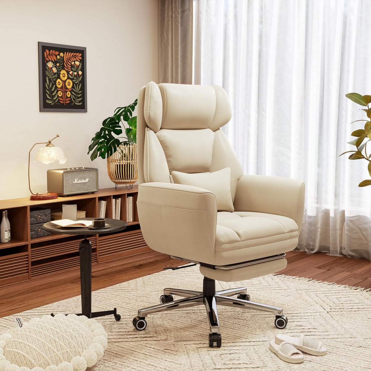 GABRYLLY Office Criss Cross Chair with Footrest, Big and Tall Executive Chair with Wide Seat,Reversible Armrest,Wheels, Lumbar Pillow and