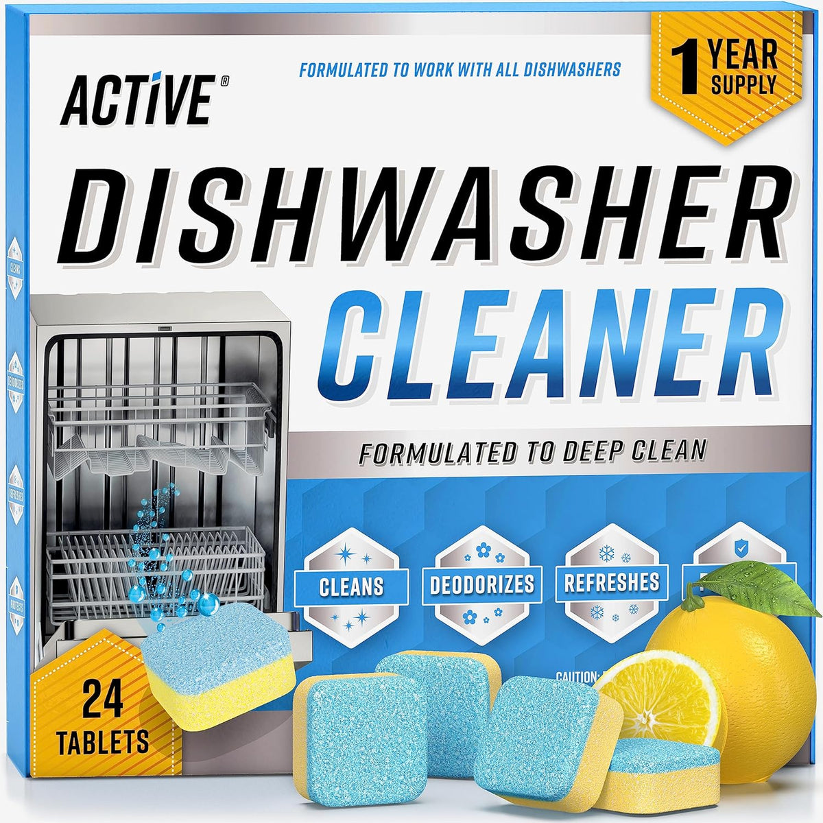 Dishwasher Cleaner And Deodorizer Tablets - 24 Pack Deep Cleaning Descaler Pods for Dish Washer Machine, Heavy Duty, Septic Safe, Natural Limescale
