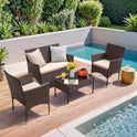 Homall 4 Pieces Outdoor Patio Furniture Sets Rattan Chair Wicker Set,Outdoor Indoor Use Backyard Porch Garden Poolside Balcony Furniture (Brown and