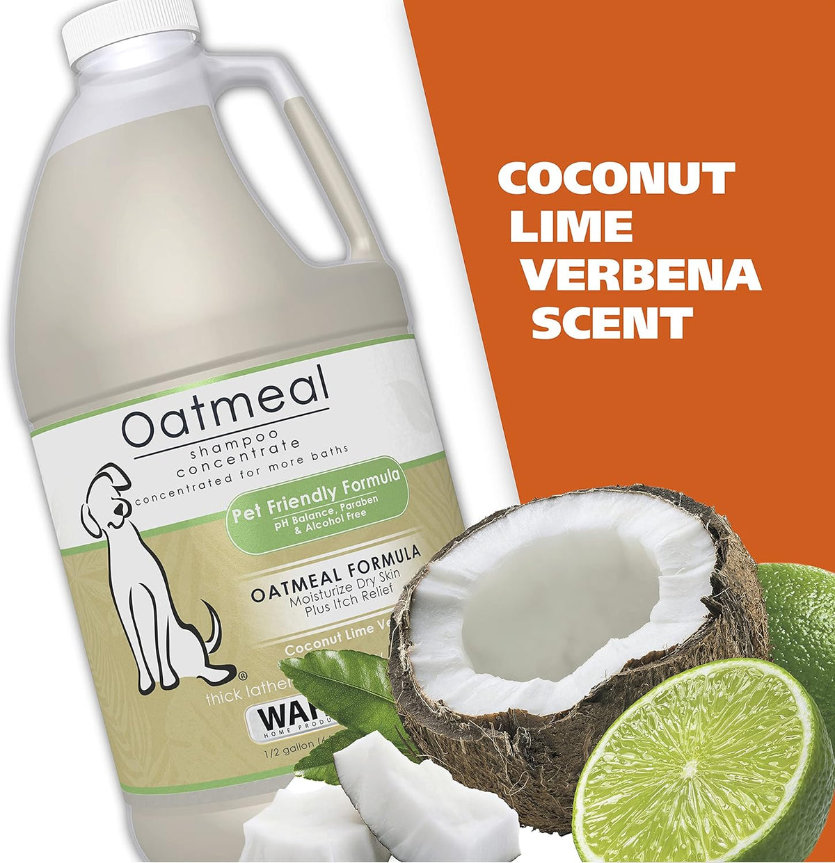Wahl USA Dry Skin & Itch Relief Pet Shampoo for Dogs – Oatmeal Formula with Coconut Lime Verbena Scent - 64 Oz - Model 821004-050