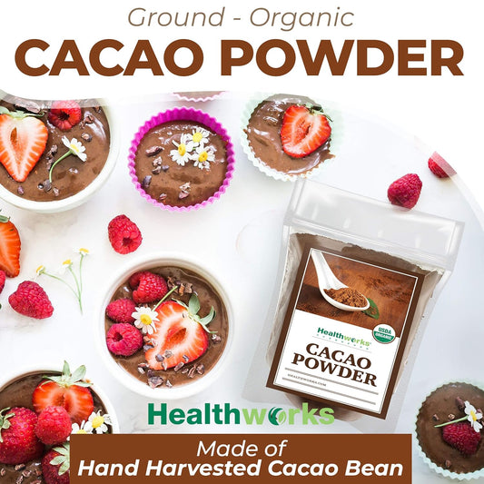 Healthworks Superfoods Organic Cacao Powder - 16 Oz / 1 Lb - Cocoa Chocolate Substitute - Rich Chocolate Flavour - Sugar-Free, Keto, Vegan & Non-GMO