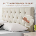 Linen Fabric Upholstered Headboard Queen Size, Modern Diamond Tufting Solid Wood Queen Headboard Only, Adjustable Height from 37” to 51” Head Board