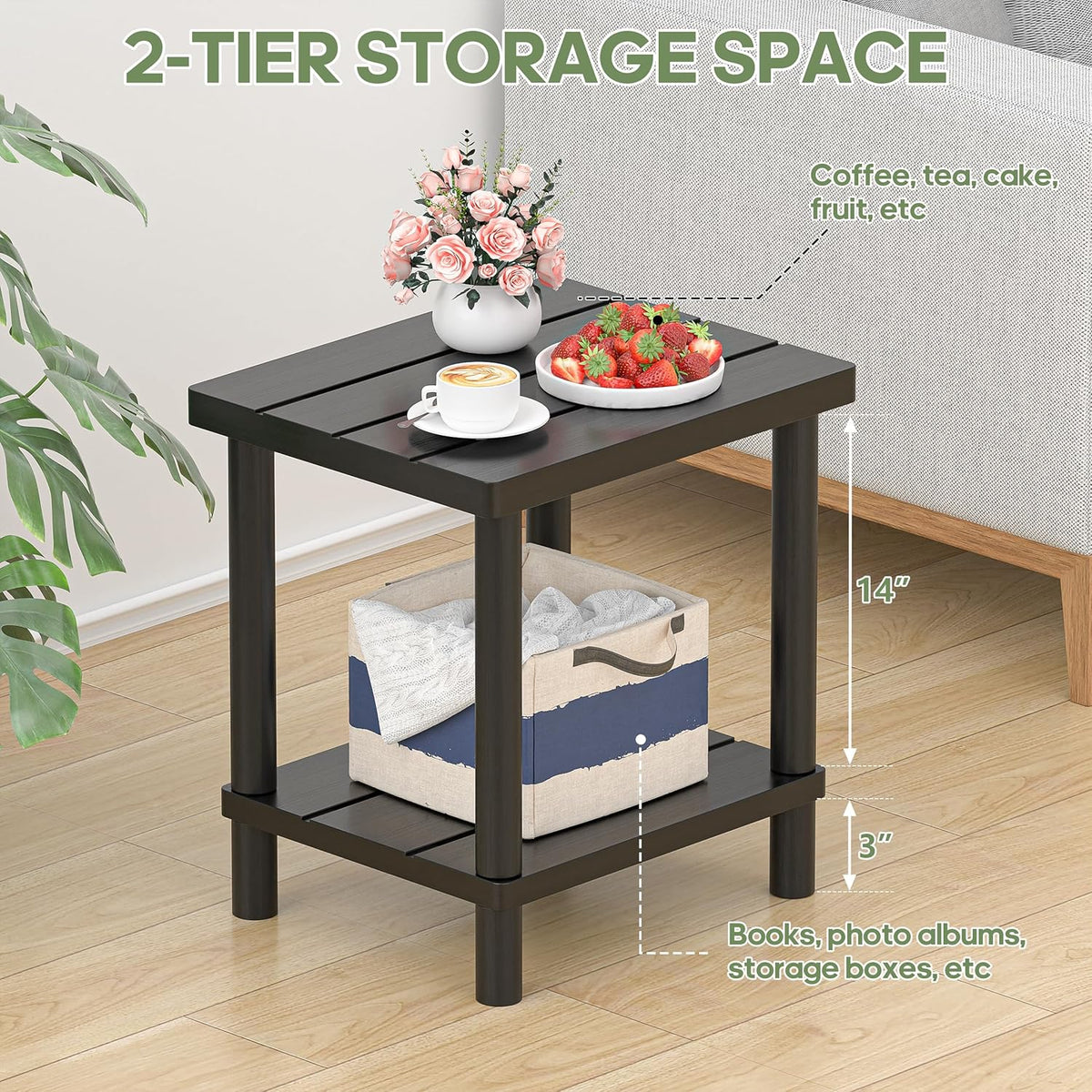 Outdoor Side Table, 2-Tier Small Outdoor Table for Patio, Adirondack Side Tables for Outside or Indoor, Bamboo End Table for Pool, Porch, Weather