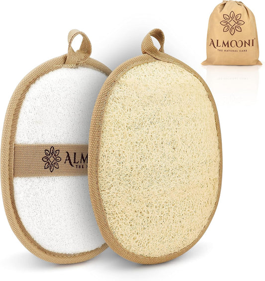 Almooni Natural Loofah Exfoliating Body Scrubber, Made with Natural Egyptian Shower Loofah Sponge, Bath Shower Loofah Sponge for Women and Men, for