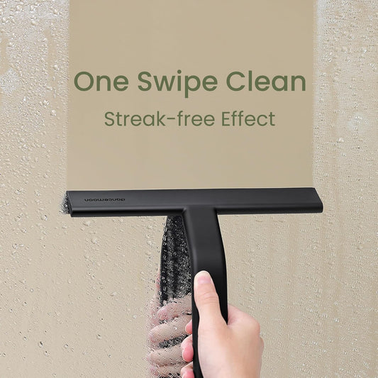 dancemoon JustHang Shower Squeegee for Glass Doors, All-One-Piece Silicone with Built-in Hook Design for Easy Hanging, Household Window Mirror