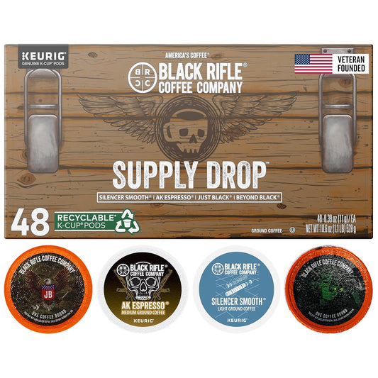Black Rifle Coffee Company Supply Drop Variety Pack (48 Count of K Cups) - Silencer Smooth, AK Espresso, Just Black, & BeyondBlack KCup Pods - K Cups
