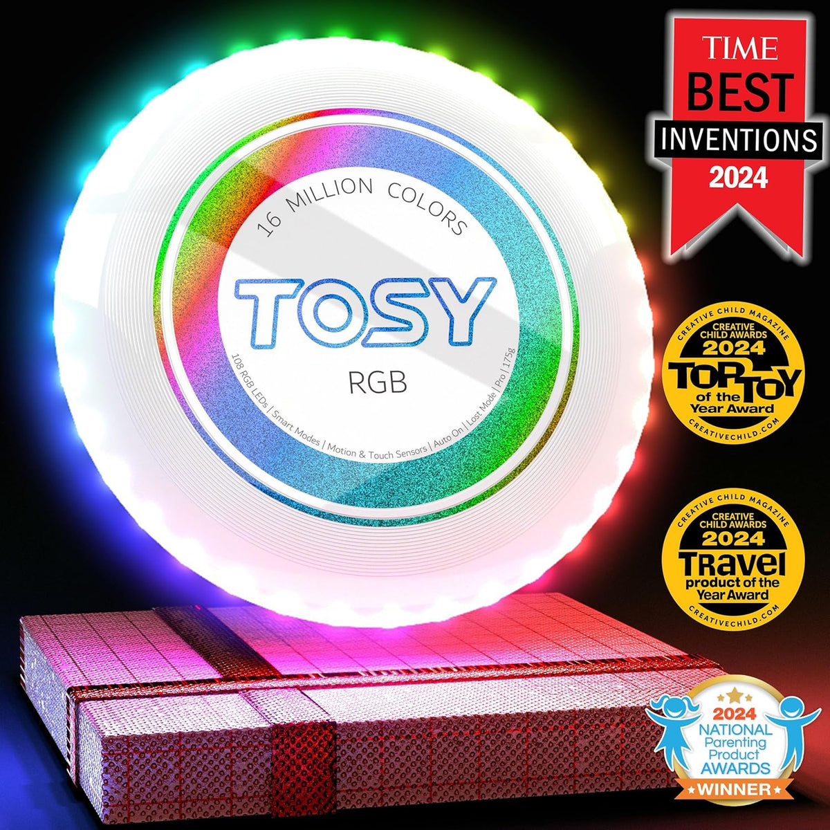 TOSY Flying Disc - 108 RGB Multicolor or 36 Monocolor LEDs, Super Bright, Smart Modes, Christmas Stocking Stuffers Gift, Camping Toy for
