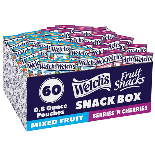 Welch's Fruit Snacks, Mixed Fruit & Berries 'N Cherries Variety Pack, Great for School Lunches, Bulk Pack, Individual Single Serve Bags, 0.8 oz (Pack