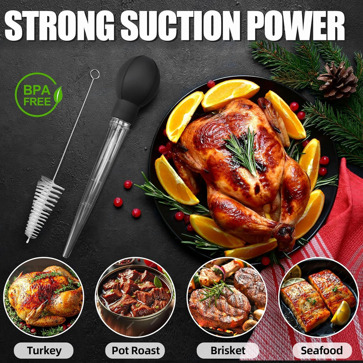 Premium Turkey Basters for Cooking – Baster Syringe for Hot Liquids – Meat and Food Injector – Essential Thanksgiving Cooking Tool – Turkey Baster