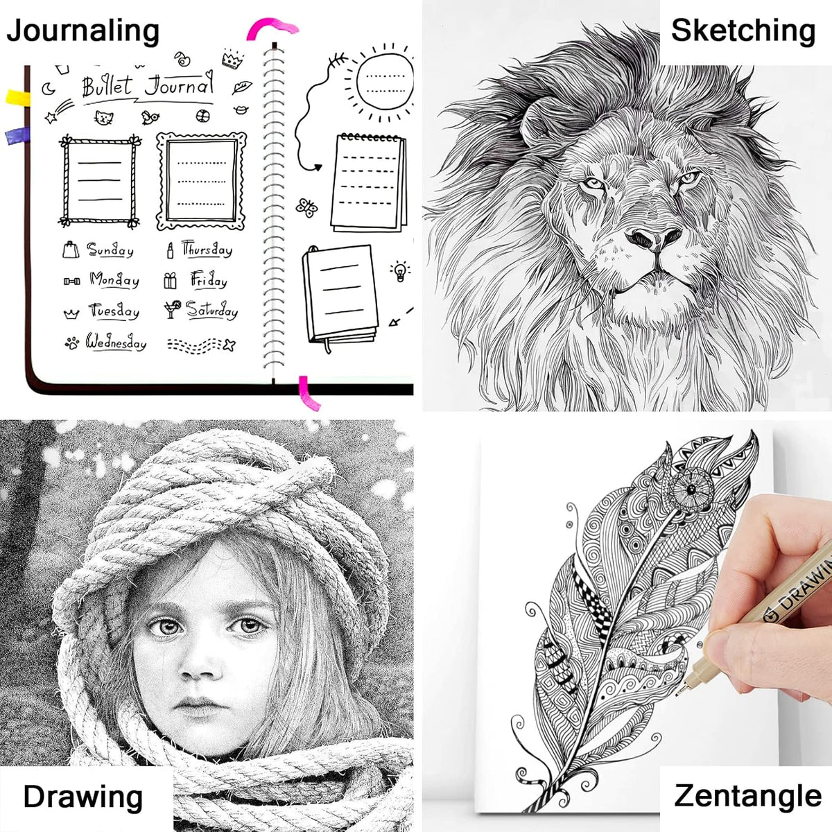 Muchcute Micro Fineliner Drawing Art Pens: 12 Black Fine Line Waterproof Ink Set Artist Supplies Archival Inking Markers Liner Sketch Outline Anime