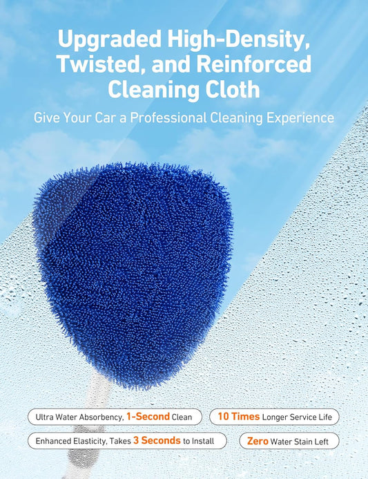 AstroAI Windshield Cleaner Tool, Car Interior Detailing Cleaning Kit with Extendable Handle and 4 Upgraded High-Density Reusable Microfiber Pads
