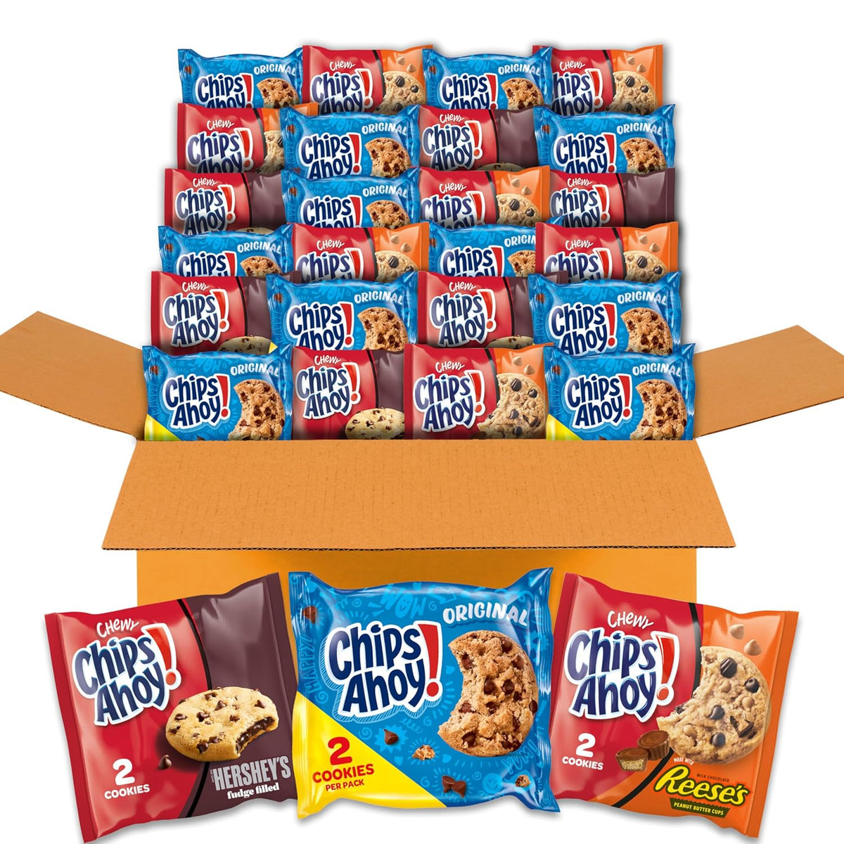 CHIPS AHOY! Cookies Variety Pack, Original Chocolate Chip, Chewy Chocolate Chip with Reese's Peanut Butter Cups & Chewy Hershey's Fudge Filled Soft