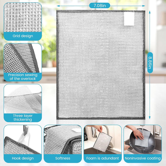 Forggon12 Pcs New Upgrade 3-Layer Metal Dish Cloth, No Scratches and No Odor, Multipurpose Wire Dishwashing Rag for Wet and Dry, Kitchen Cleaning