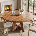 LITTLE TREE Round Dining Table for 4-6 People, 47 Inches Dining Room Table with Wooden Pedestal Base, Brown Dinner Tables, Circle Kitchen Tables for