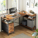 Huuger L Shaped Office Desk with Power Outlets, 47 Inch Computer Desk with 3 Drawers, Shelves, for Gaming, Corner Work, Home Office, Study, Rustic