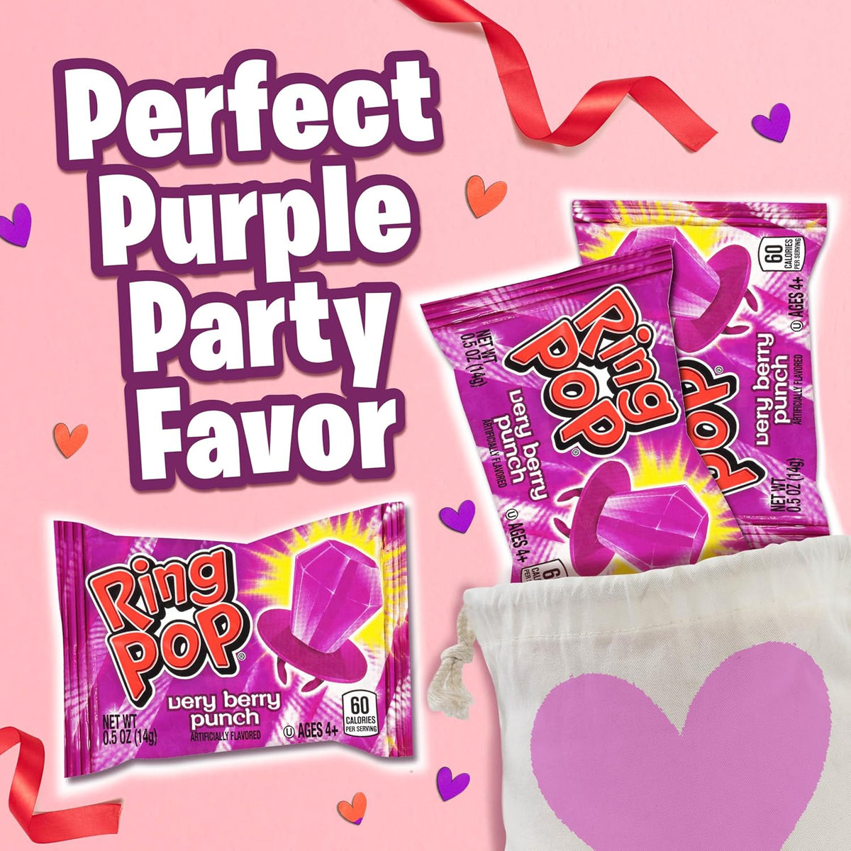 Ring Pop Purple Easter Candy Lollipops, 30Ct Bulk Individually Wrapped in Very Berry Punch Flavor, Full Size, Fun Hard Candy For Birthday Parties