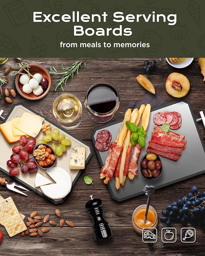 SNOWCLAD Stainless Steel Cutting Board,Double Sided Steel Cutting Boards for kitchen,Stainless Steel/Wheat straw pp Large Board for meat,non toxic