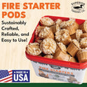 Superior Trading Fire Starter Pods in Plastic Bucket - Fire Starters for Campfires, BBQ, Grill, Pit, Wood Stove & Charcoal Starter, 15-20-Min Burn