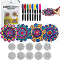 Hula Home Stained Glass Mandala Art Kit - DIY Window Clings with Markers, 10 Suncatchers - Perfect Hobby for Adults, Kids, Teens & Seniors - Ideal