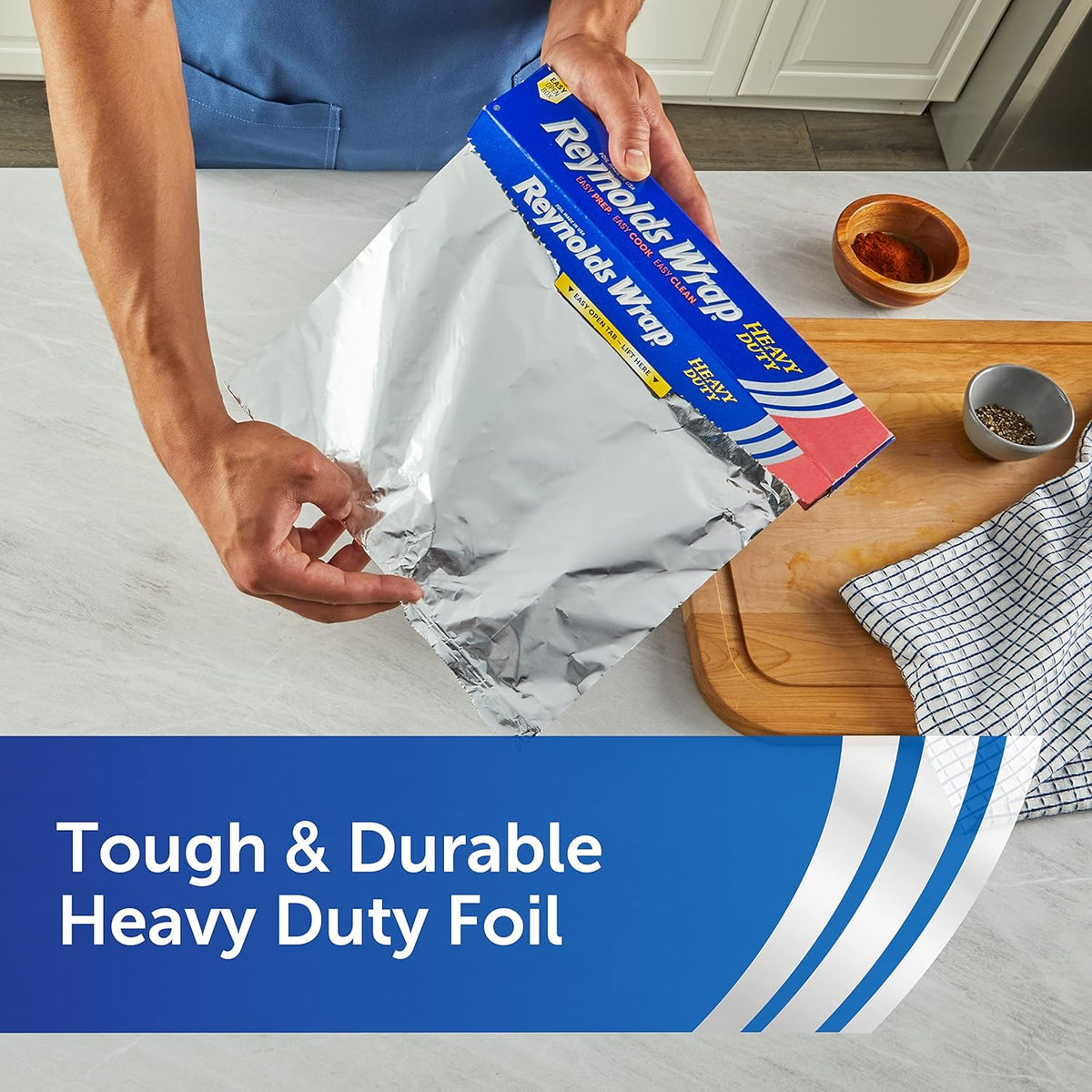 Reynolds Wrap Heavy Duty Aluminum Foil Roll, Thick Heavy Duty Foil for Added Strength and Durability, Secure Easy Open and Close Tab, 12 Inches Wide