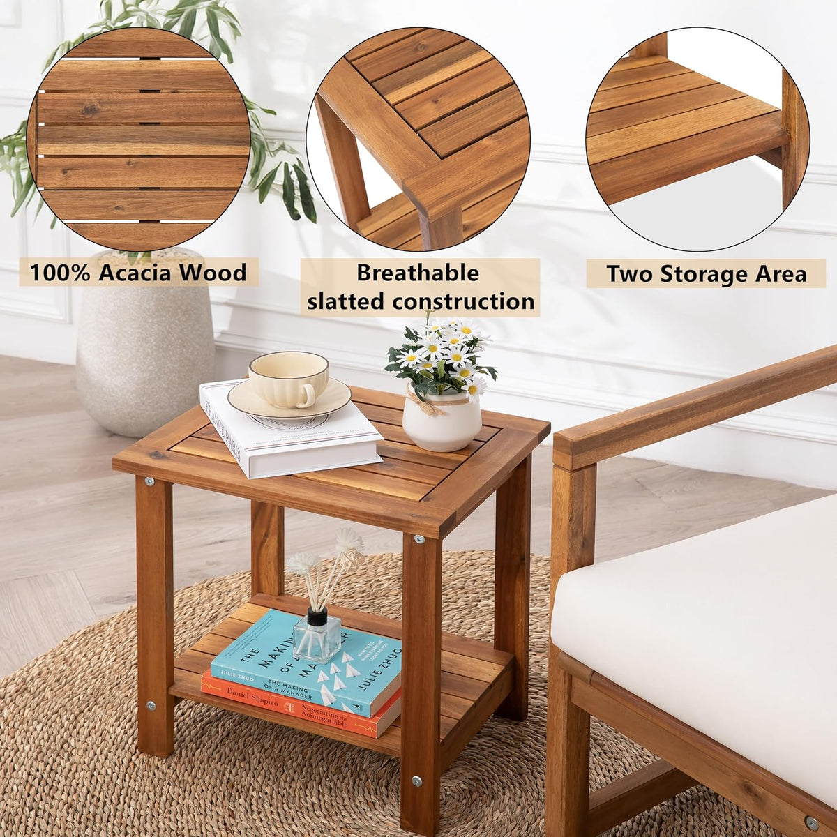 Double Adirondack Side Table, Weather-Resistant Rectangular End Table for Patio, Garden, Lawn, and Living Room. Ideal as a Stylish Indoor and Outdoor