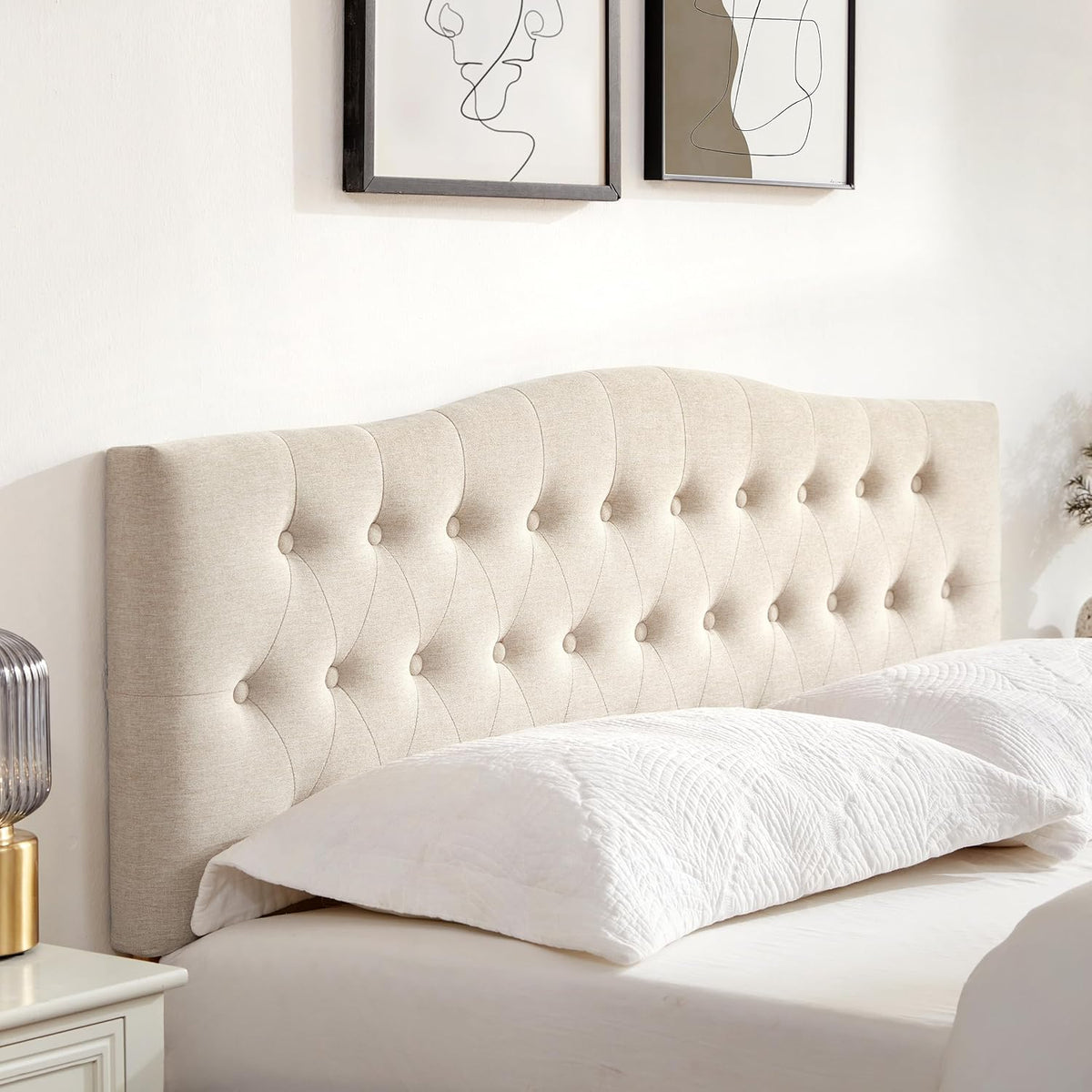 Tufted Upholstered Headboard Queen Size, Sturdy and Durable Solid Wood Bed headboard, Fabric Headboard Adjustable Height from 37” to 51”, Modern