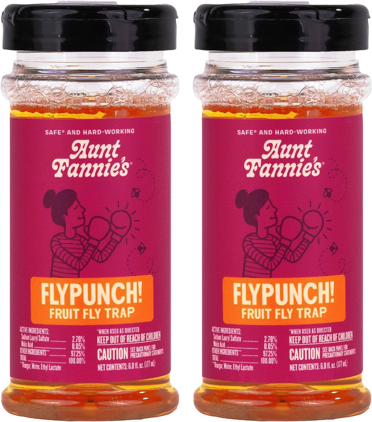 Aunt Fannie's FlyPunch Fruit Fly Trap for Indoor and Kitchen Use, Ready to Use, Made with Plant Based Ingredients, Safe Near Food, Each Bottle Lasts