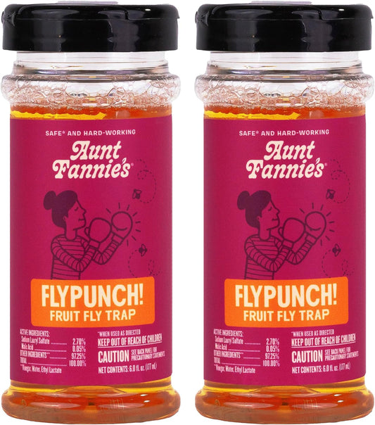 Aunt Fannie's FlyPunch Fruit Fly Trap for Indoor and Kitchen Use, Ready to Use, Made with Plant Based Ingredients, Safe Near Food, Each Bottle Lasts
