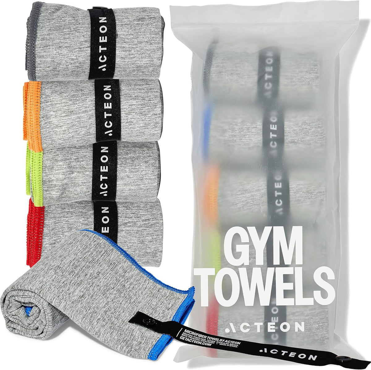 Acteon Microfiber Gym Towels 5 Pack, Quick Dry Silver ION Odor-Free Sweat Towel, Super Absorbent Fast Drying for Men & Women, Workout, Yoga, Running