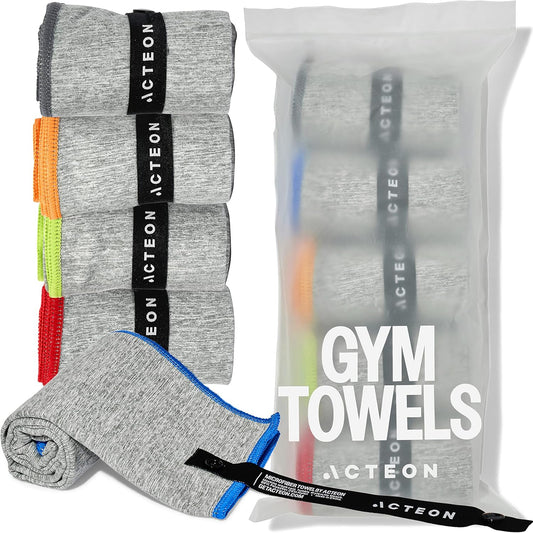 Acteon Microfiber Gym Towels 5 Pack, Quick Dry Silver ION Odor-Free Sweat Towel, Super Absorbent Fast Drying for Men & Women, Workout, Yoga, Running